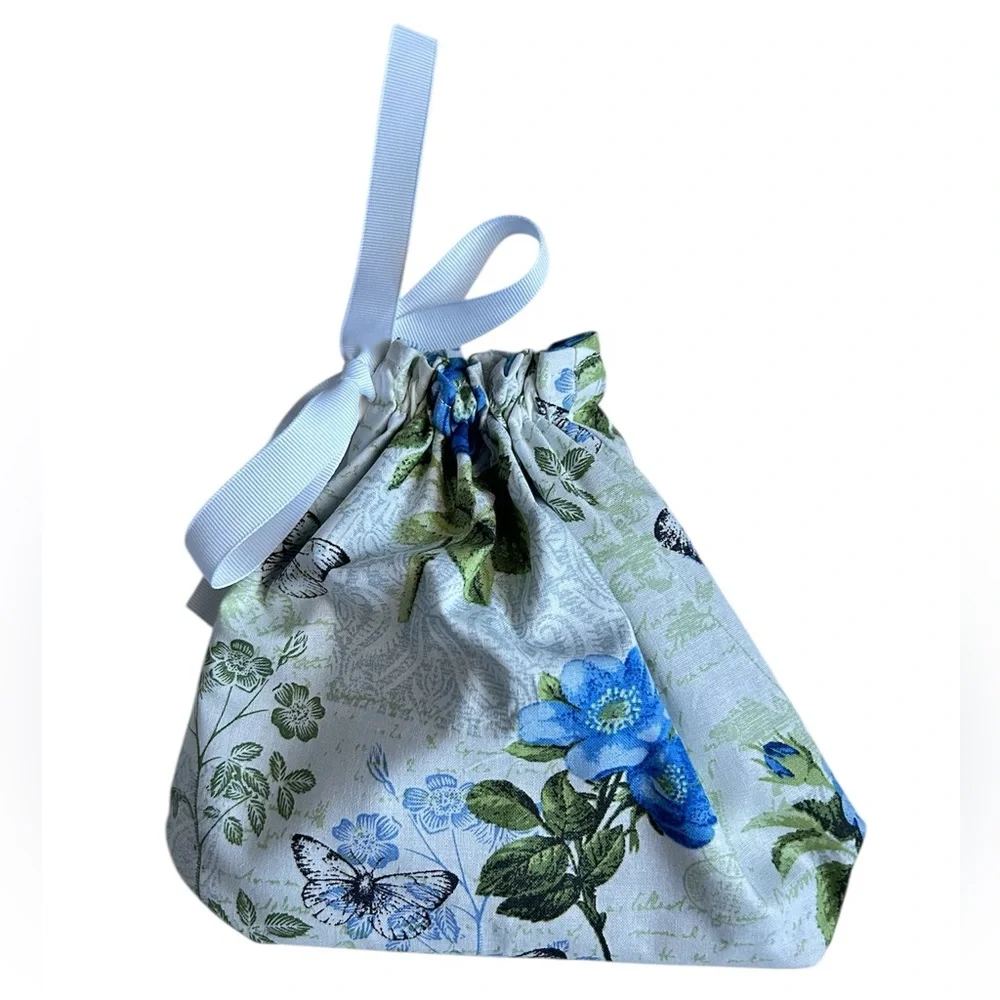 Hand Crafted Floral Butterfly Reusable Fabric Gift Bag Drawstring Eco Friendly